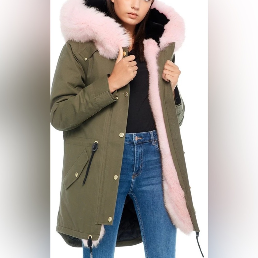 MOOSEKNUCKLES Parka with Pink & Black Fur trim